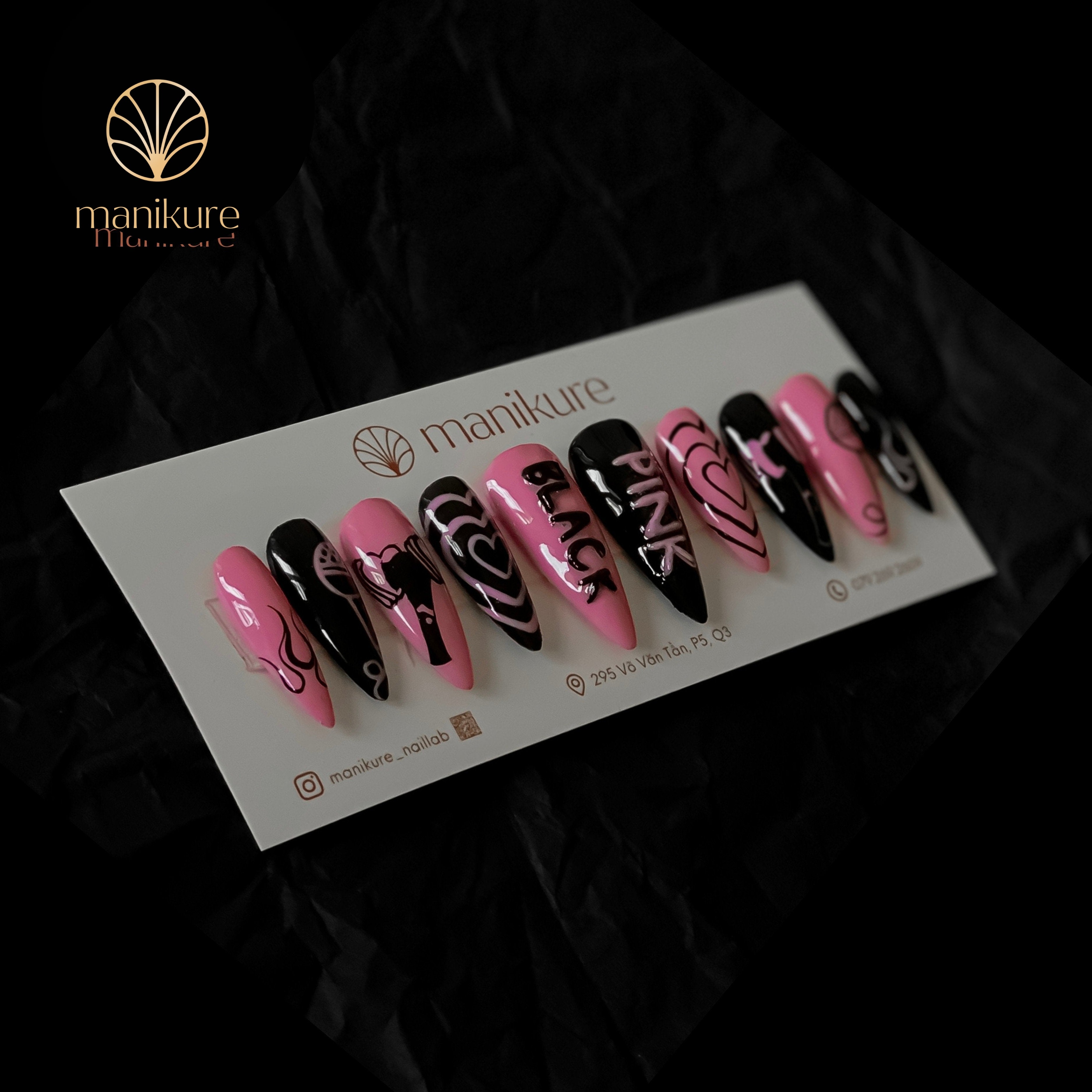 Nailbox thiết kế theo yêu cầu kèm keo dũa-mẫu nail black pink | Lazada.vn
